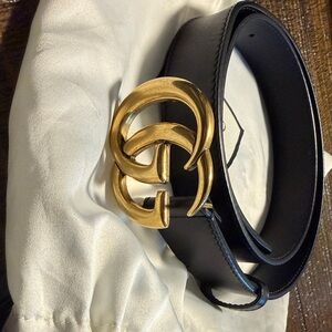 Gucci Black Belt with Gold Logo Buckle